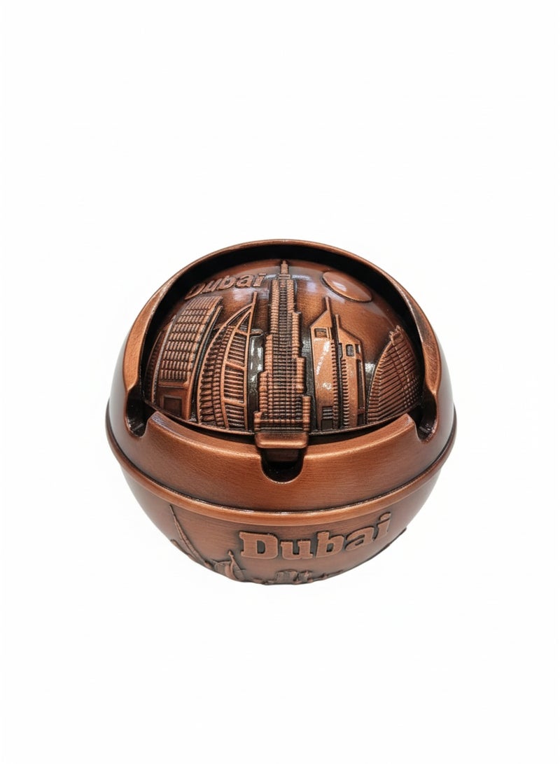 منفضة سجائر معدنية فاخرة من إصدار دبي - تصميم كروي من البرونز العتيق مع غطاء - Image 1